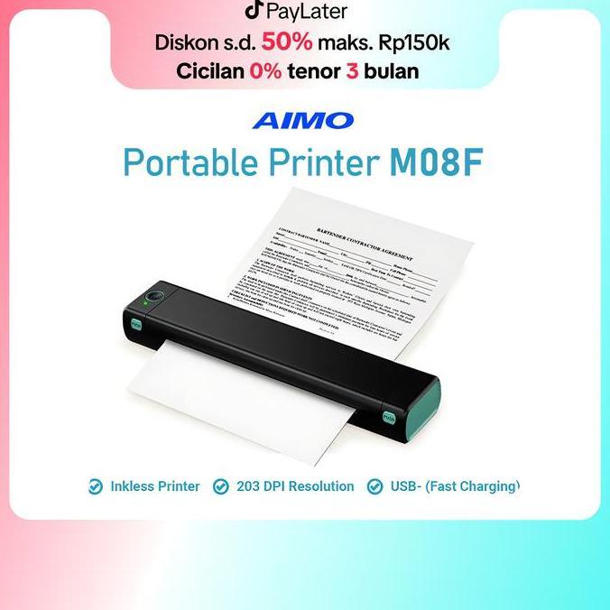 Terlaris Aimo M08F Printer Portable Thermal Printer A4 Hvs/Printer Tattoo Wireless Bluetooth Inkless