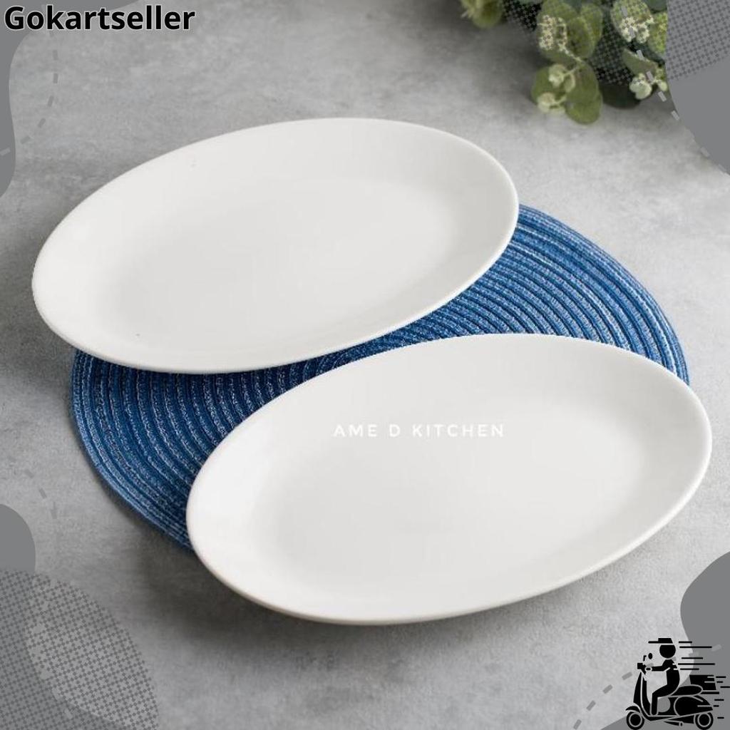 Gratis Ongkir Piring Saji Oval Keramik Putih Bijian Tebal
