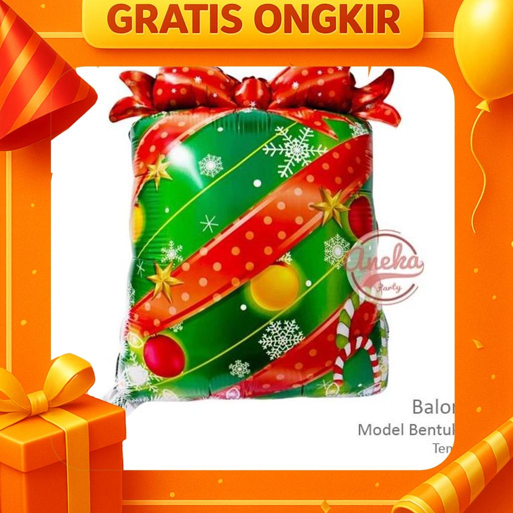 Balon Foil Kado Natal / Balon Gift Natal / Balon Pesta Tema Natal Hampers Merry Christmas Kado