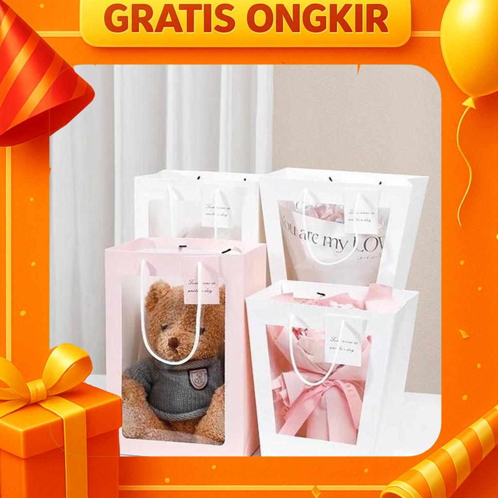 Mgm Paper Bag Mika Polos Tas Bouquet Flower Packing Goodie Bag Hampers Handbag Kb1003