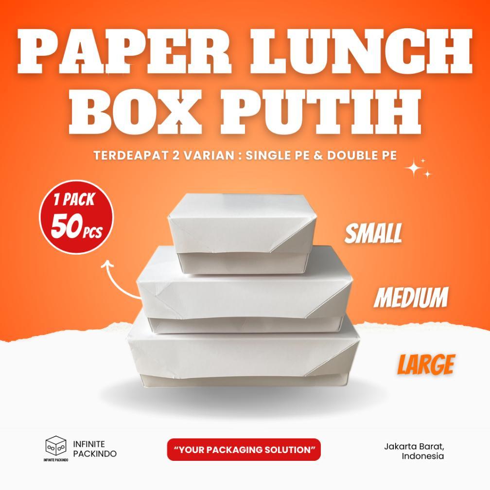 (ISI 50 PCS) PAPER LUNCH BOX PUTIH / KOTAK MAKAN KERTAS PUTIH