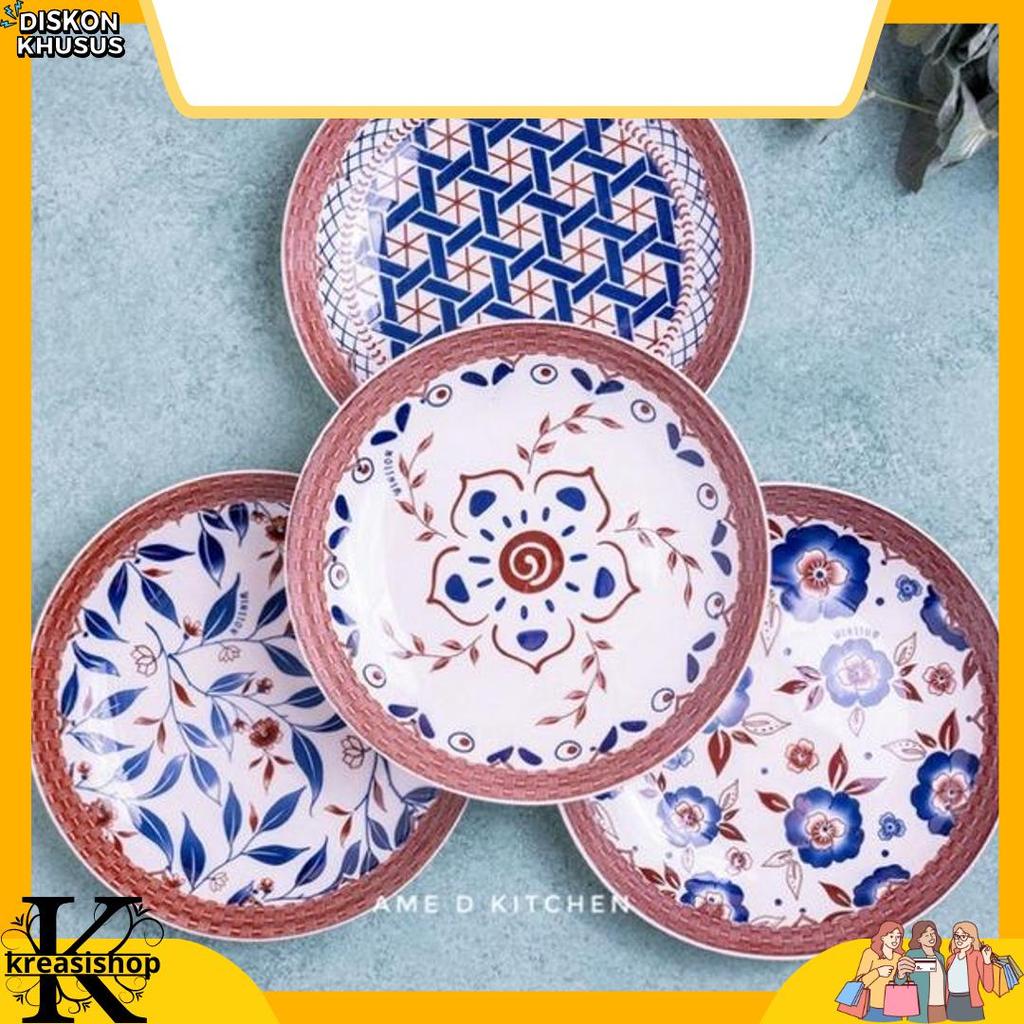 Gratis Ongkir Piring Bijian Keramik Lauk 8" Motif Rotan Coklat