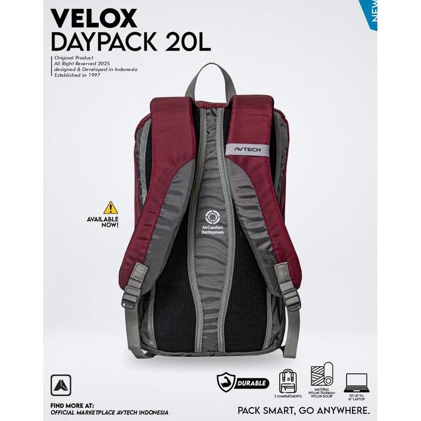 Avtech - Tas Ransel Daypack Laptop Harian Sekolah Kerja Travel Bag Lifestyle 20 Liter - Velox 20