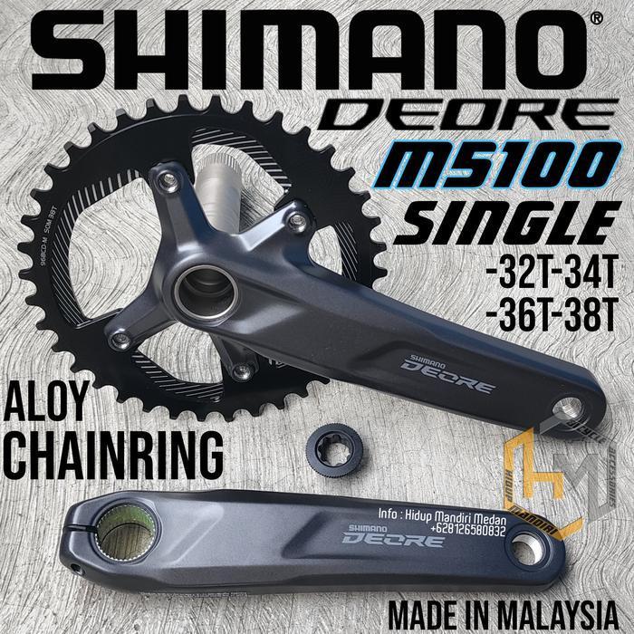 Crank Shimano Deore M5100 Single 32T 34T 36T 38T Cahinring Aloy Hitam Original Dan Terpercaya