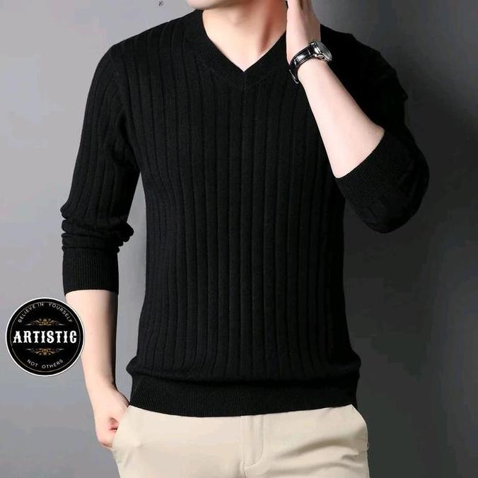Sweater Cowok Keren / Sweater Rajut Vneck Pria Baju Rajut Cowok Keren Knitwear Cotton Halus Premium 