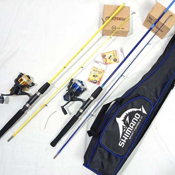 2 Full Set Alat Pancing Joran Sambung 120-150 Cm Tas Shimano Reel 5BB Lengkap Isi 2 Set Pancingan ik