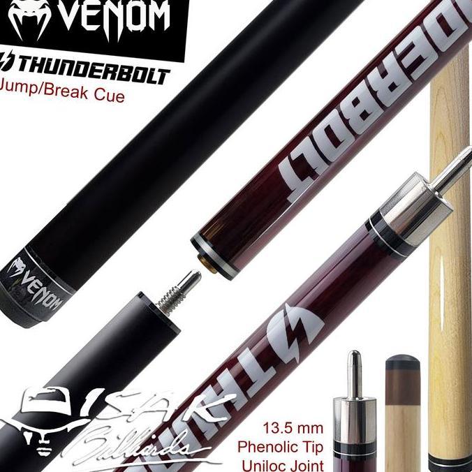 Venom Thunderbolt Jump Break Cue | Maroon 13.5Mm Stick Loncat Billiard