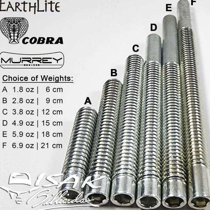 Earthlite Cobra Murrey Weight Bolt - Baut Pemberat Cue Stick Billiard
