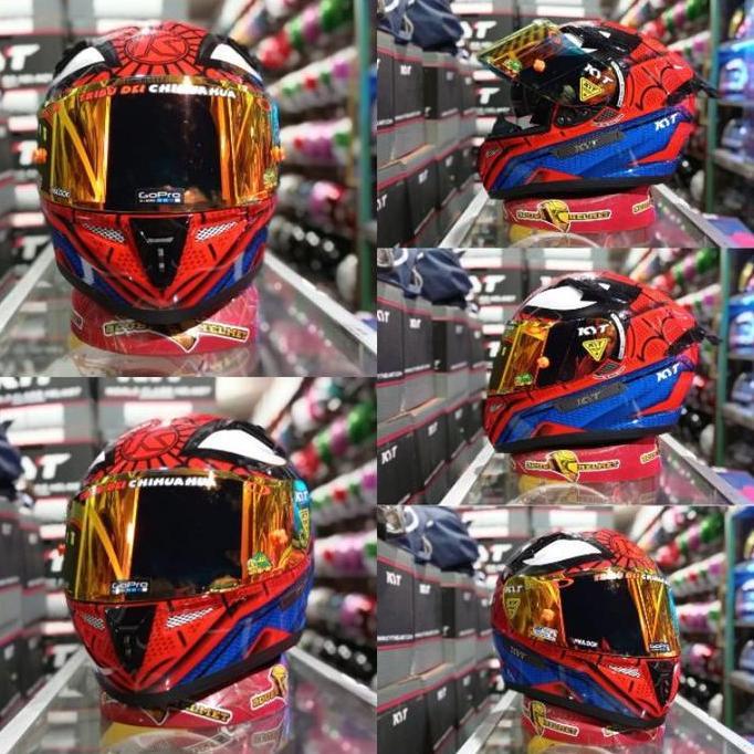HELM KYT K2 RIDER MOTIF SPIDERMAN GUNMETAL MATT+VISOR FLAT DARK SMOKE Terlaris