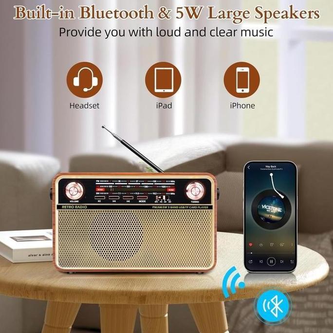 Radio Speaker Bluetooth Jadul Mp3 Fleco F-505T | Radio Retro 3 Band Fm/Am/Sw/ Radio Digital Portable