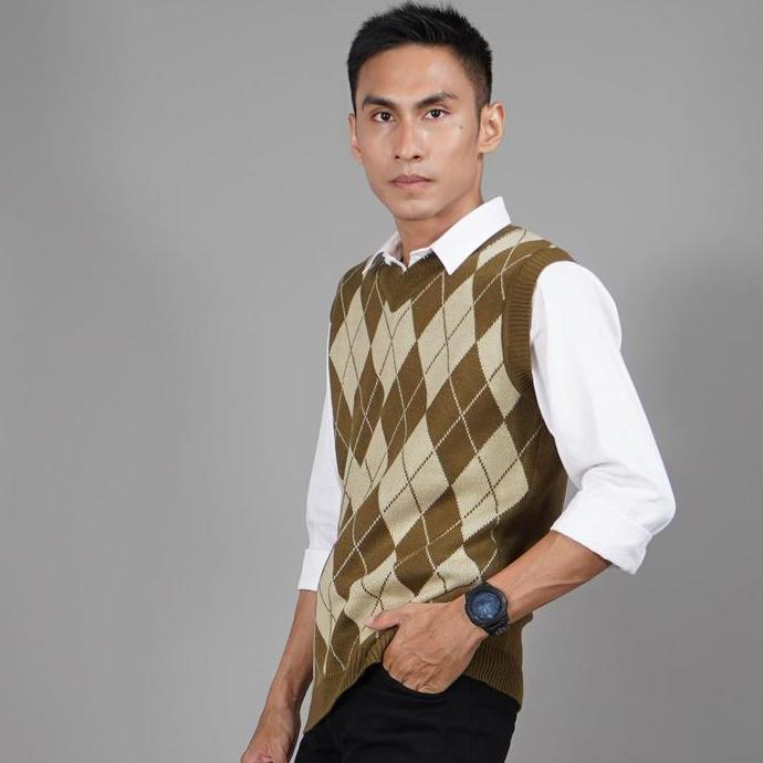 Okechuku Rompi Pria Vest Pria MOTIF KOTAK Vest Rajut Pria Rompi Custom DS
