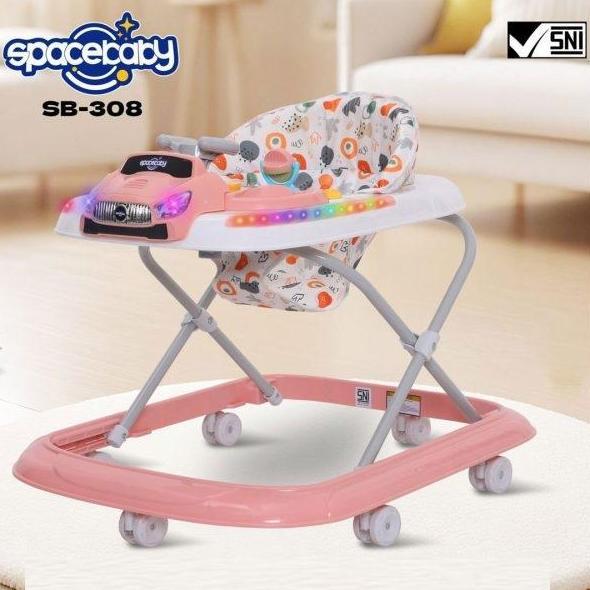 SPACEBABY BABY WALKER SB-308 CAR ADA MUSIK & LAMPU Dilengkapi Mainan Edukatif Roda 360 Ketinggian Ad
