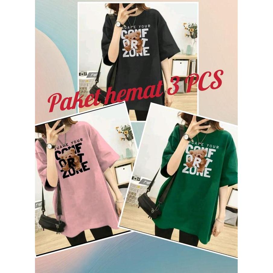Paket 3 PCS Kaos Oversize Wanita t-shirt/Kaos Distro Unisex/Kaos Oversize/Baju Kaos Distro/Kaos Wani
