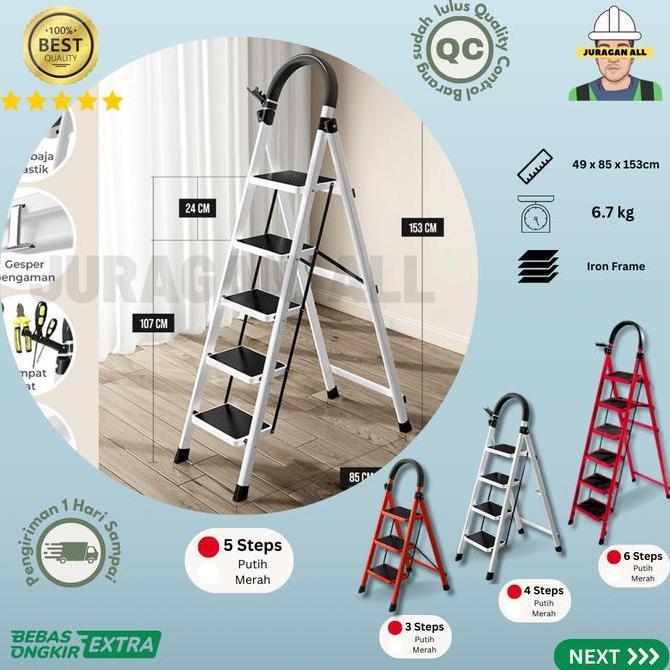 TANGGA LIPAT/TANGGA PORTABLE/TANGGA LIPAT BESI ALUMUNIUM-5 STEP PUTIH