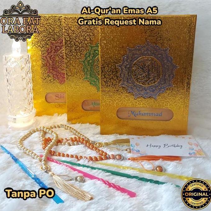 Al-Quran Cover Emas Gratis Custom Nama Terjemah Dan Non Terjemah Ukuran A5 Free Kalam & Tasbih Mutia