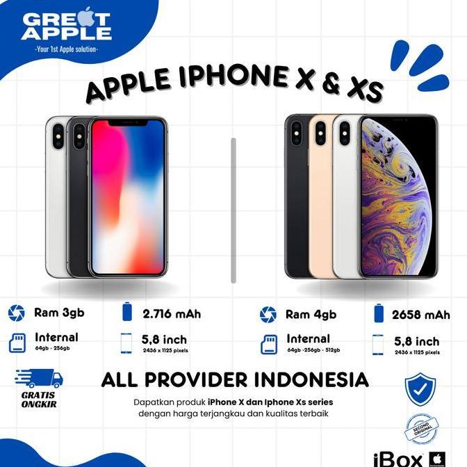 Terlaris Apple Iphone X | Xs 64Gb 256Gb Garansi Resmi Ibox-Inter - Fullset Like New - Fullset Ibox