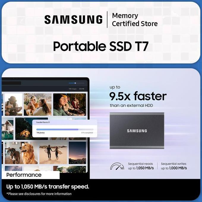 Samsung Portable SSD T7 USB 3.2 Gen 2 - SSD Eksternal - 1TB / 2TB / 4TB
