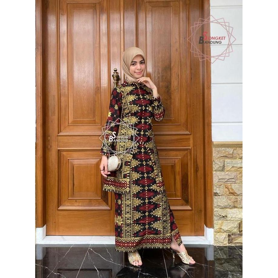 Setelan Diandra Tunik Rok Motif Songket Printing atasan baju Cewek Katun Panjang Tunik Wanita Batik 
