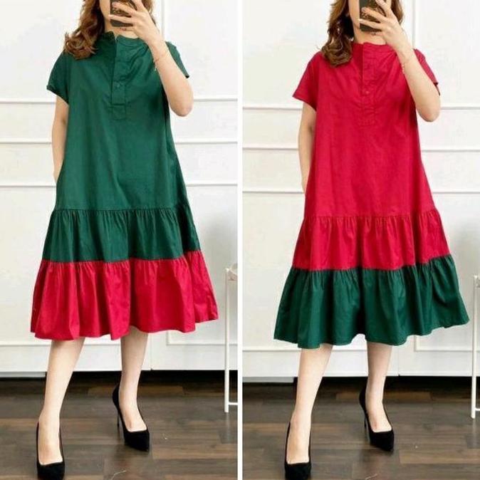 CHRISTMAS DRESS / DRESS NATAL MERAH HIJAU BOTOL CNY IMLEK TERBARU