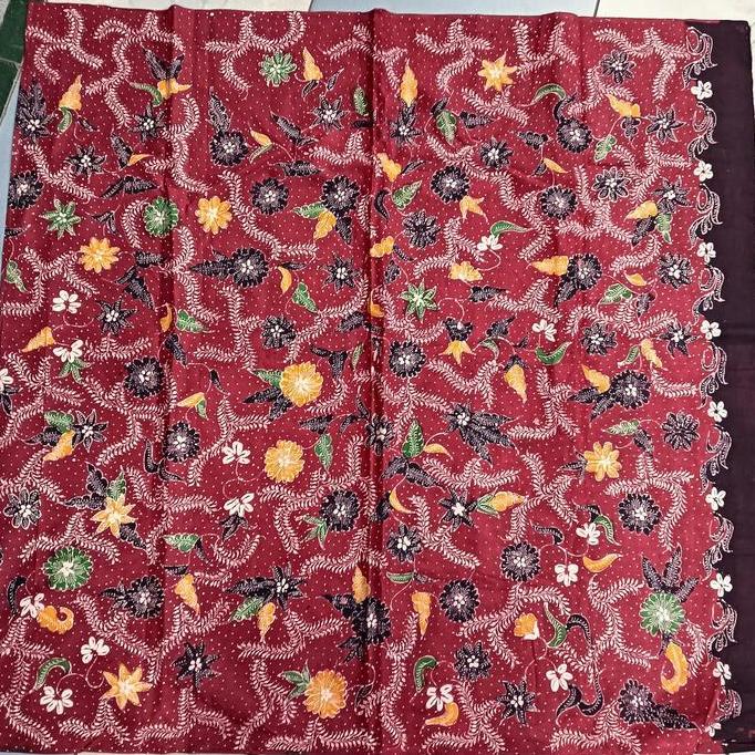 bahan kain batik full tulis premium warna merah cerah