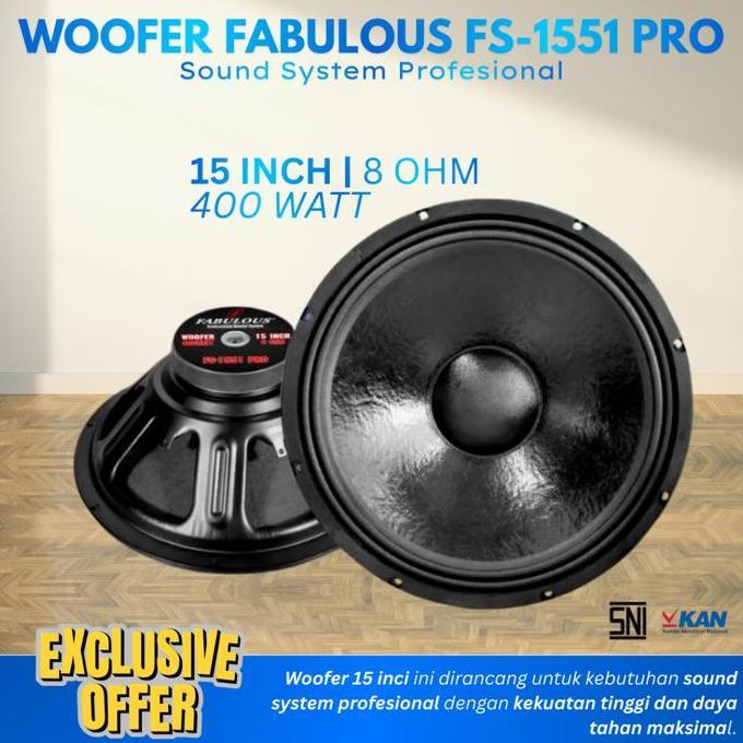 Subwoofer Speaker 15 Inch Fabulous Fs-1551 Pro Power 400 Watt 8 Ohm Woofer 15 Inch Double Coil Kompo