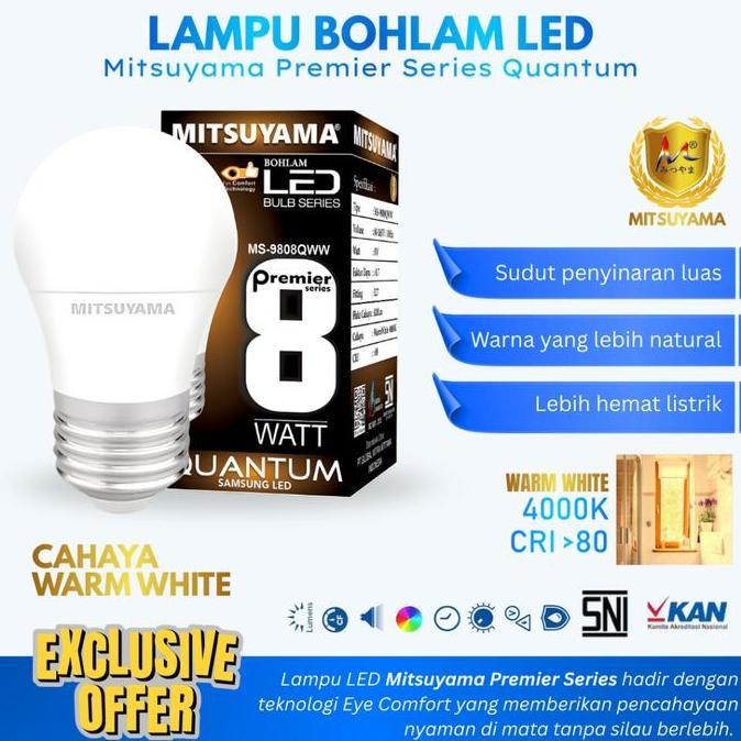 Lampu Bohlam Led 8 Watt Cahaya Kuning Mitsuyama Quantum Lampu Led 8W Lampu Rumah Warna Kuning