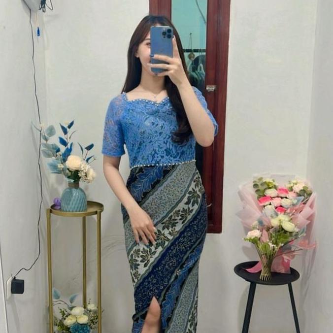 Dress batik ivana / Dress pesta natal Formal Wanita Gaun Mewah Kondangan Midi Brokat Mini Simple Rem