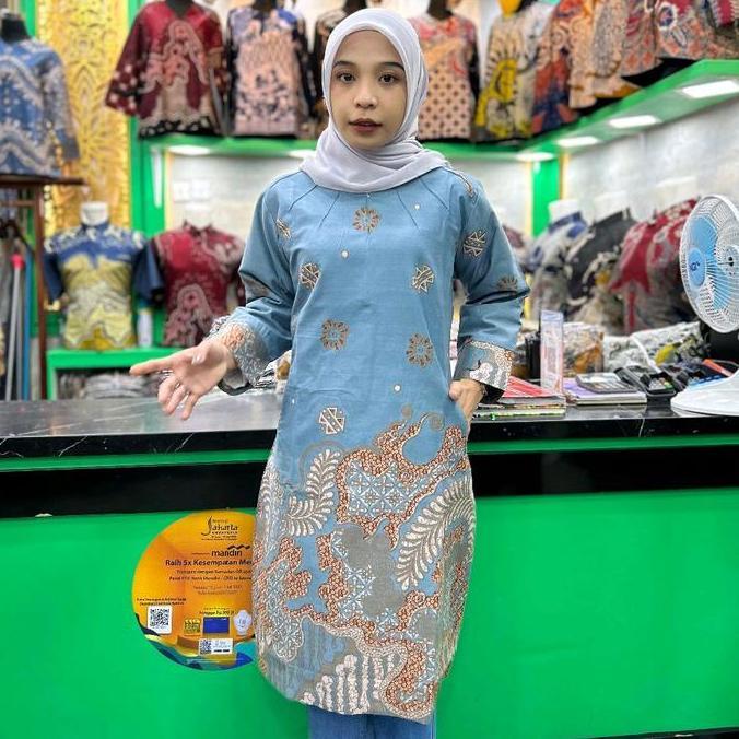 Tunik Batik motif PAKIS warna Hitam merah Baju Panjang Wanita Nyaman BY BATIK RAMA Katun Muslim Sera