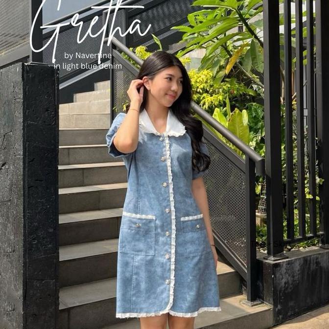 Gretha Dress by Navertine- Dress korea - Dress kantor Casual Midi