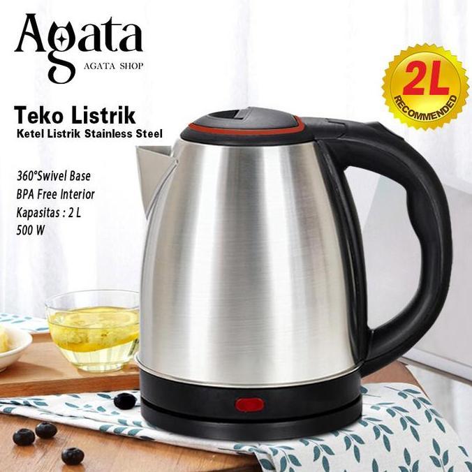 Teko Listrik Stainless Steel Electric Kettle Pemanas Air Electric Kettle Besar Otomatis 2.0L Minuman