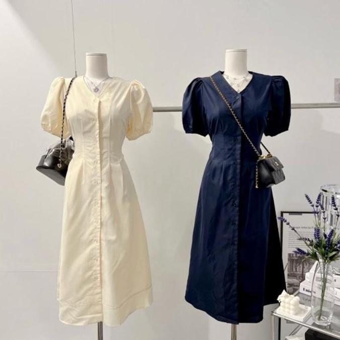 AMANDA KOREAN DRESS V-Neck // MIDI DRESS KOREA // DRESS KORSET // DRESS TALI // DRESS CASUAL V-Neck 