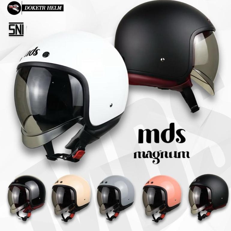 ORIGINAL HELM MDS MAGNUM BLACK GLOSY || MDS RETRO || MDS BOGO