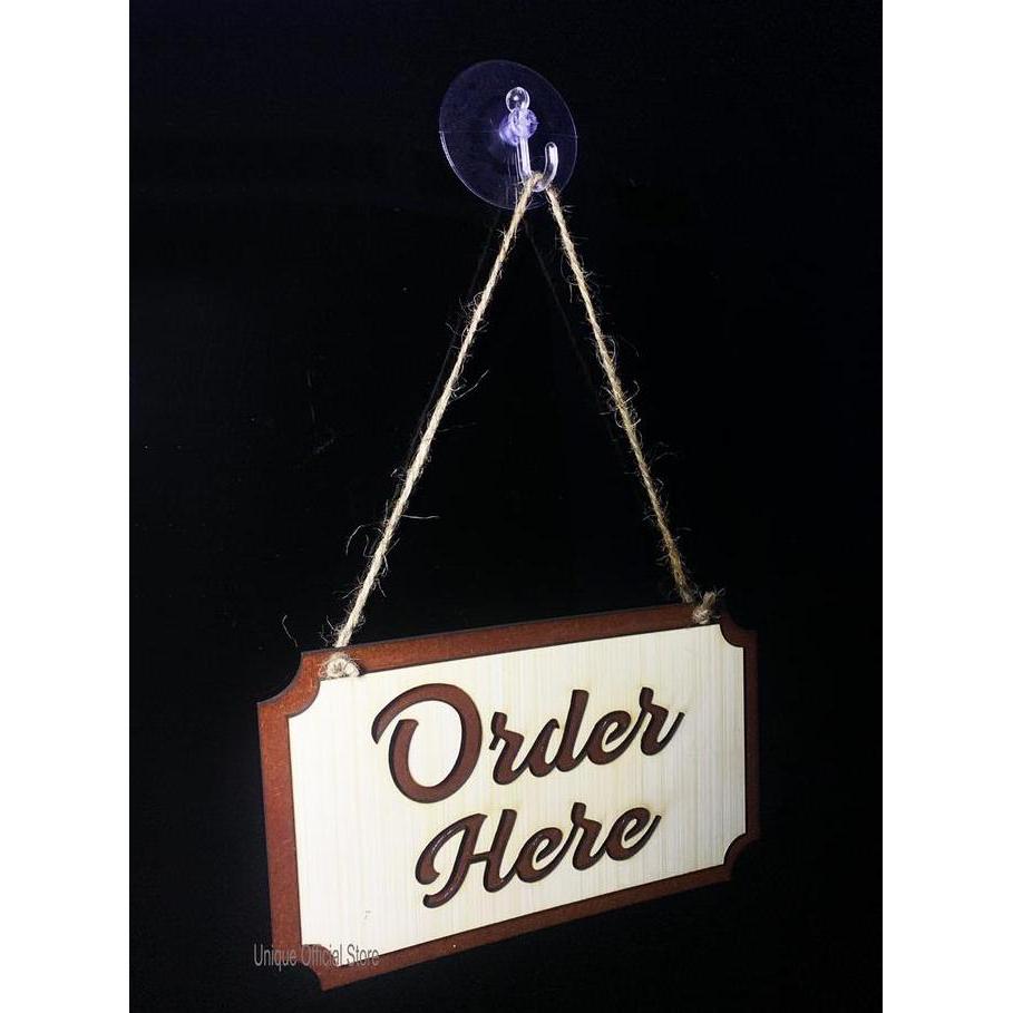 Wooden Sign Order Here Gantung - Kayu Order Disini Untuk Cafe Restoran