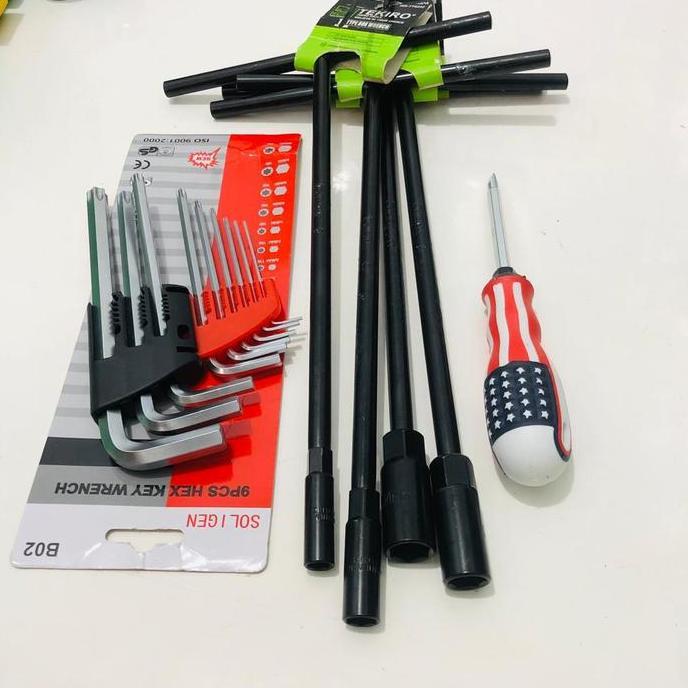 Promo Tekiro Kunci Sock T Set / Sok T Fullset 8 - 10 - 12 - 14 Mm + Kunci L Long + L Bintang Set Kom