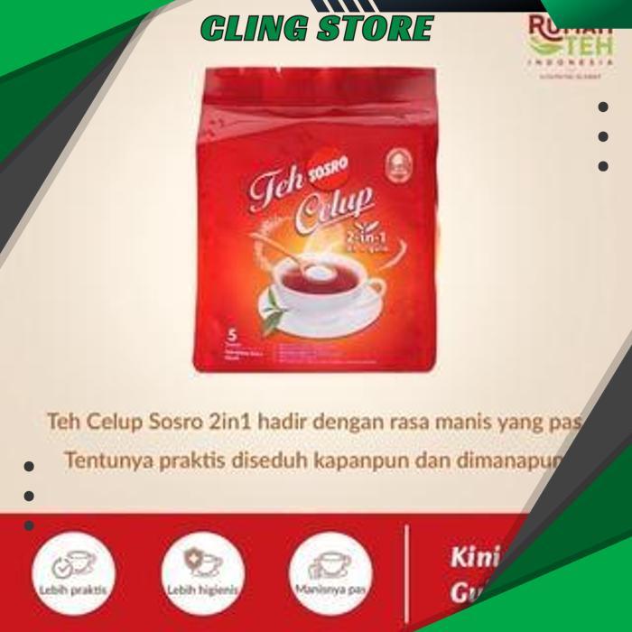 [PROMO] TEH CELUP SOSRO 2 IN 1 ISI 6 PACK, (1 PACK ISI 5 KANTUNG TEH CELUP HITAM DGAN GULA) HIGHT QU