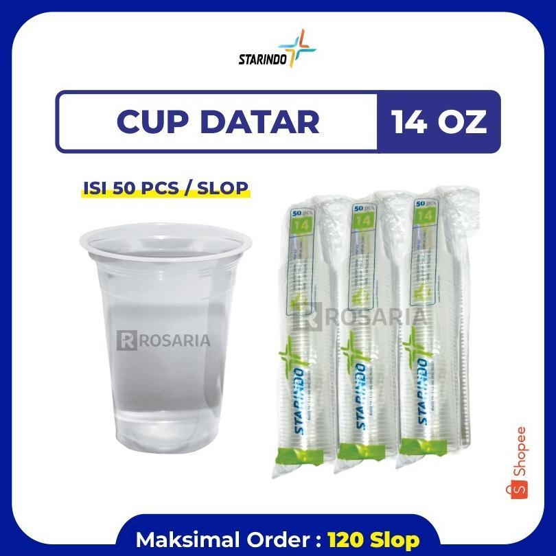 Cup Polos Datar 14 Oz Starindo 5 Gr Plastik Bening Gelas Minuman Ready