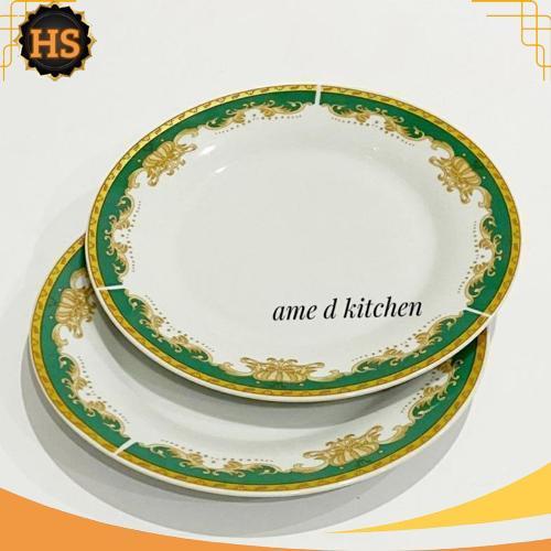 New Piring Ceper Keramik 10.5" Bulat Mahkota Hijau Winston