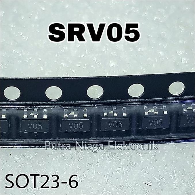 Terbaru (1) Dioda SRV05 Chip Kecil ESD Protection Diode TVS SRV05-4 SOT23-6 Marking V05 putran1a Seg