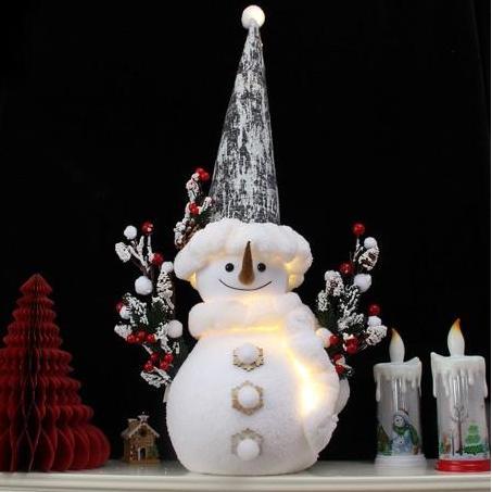 Yeraya Pajangan Natal Snowman Gabus Elegant Series Lampu Warm White 85cm 55cm Boneka Natal Lampu Nat