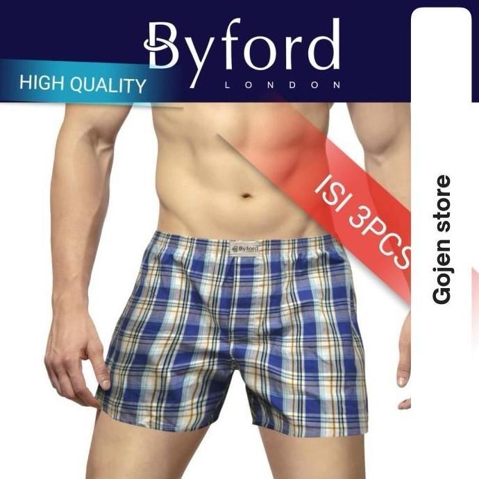 BYFORD Celana kolor pendek pria celana tidur boxer kotak santai dalam