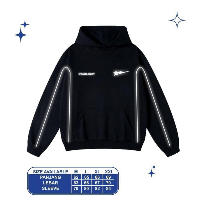 Hoodie Jaket Garis Model Boxy Reguler Desain Terbaru Starlight Memantulkan Cahaya Reflektif Fleece 2