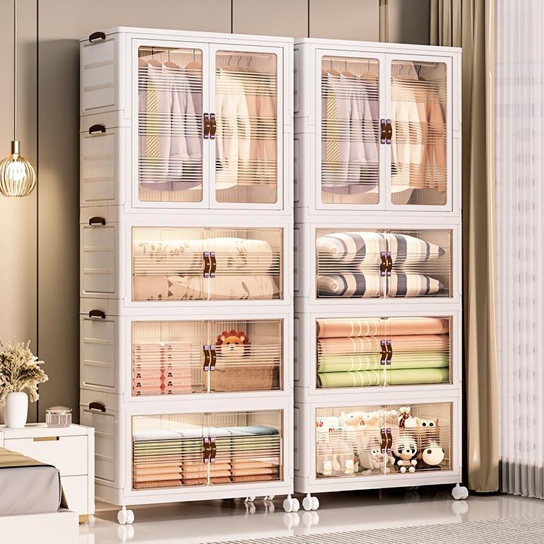 Wardrobe Plastik Lemari rak serbaguna roda Baju Bayi Susun Clothes Wardrobe Plastic lemari pakaian p
