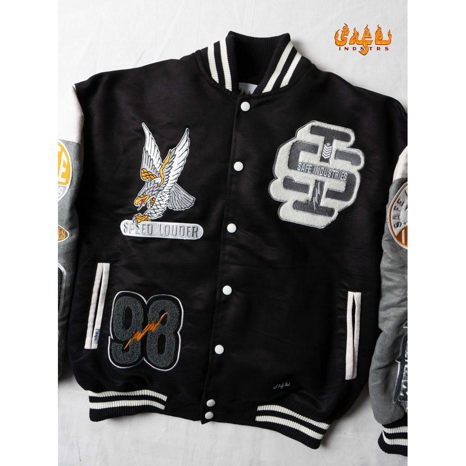 Safeindustries Jaket Varsity Alder Black Terbaru Best Quality 100% Original