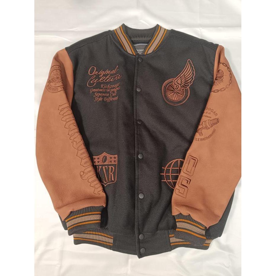 Kicksoogar Jaket Varsity Baseball Pria Wanita Coklat New Best Quality 100% Original