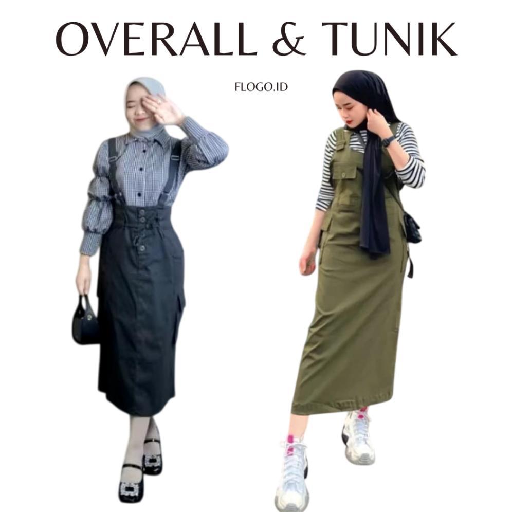 FLOGO - Overall Tunik Korean Style Katun Twill Pinggang Karet