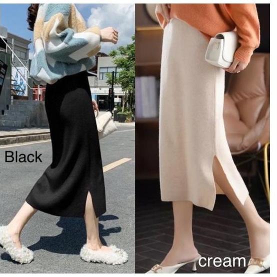 KNIT MIDI SKIRT - SLIT SKIRT RAJUT - SLIT MIDI KNIT SKIRT - ROK WINTER