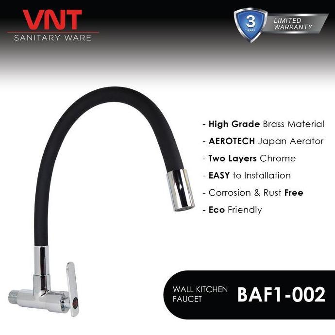 VNT Kran Cuci Piring Flexible Kuningan Leher Angsa Keran Tembok Dapur