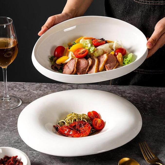 Yuka Serving Bowl / Mangkok Saji Makan Lauk Oval Putih Mewah Aesthetic