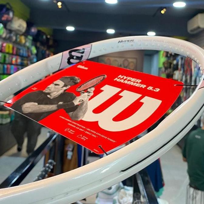 Promo Wilson Hyper Hammer 5.3 White Pink & White Orange Tennis Racket ( Raket Tennis Wilson ) Diskon