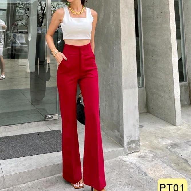 Promthong Celana Cutbray Wanita import premium bangkok hhwaist Panjang Tebal Kerja Kulot Hitam outfi